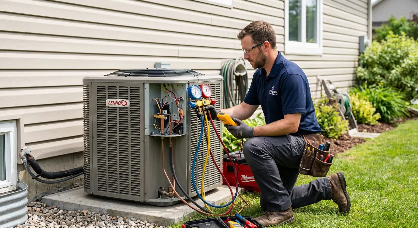 A residential furnace in a basement utility room