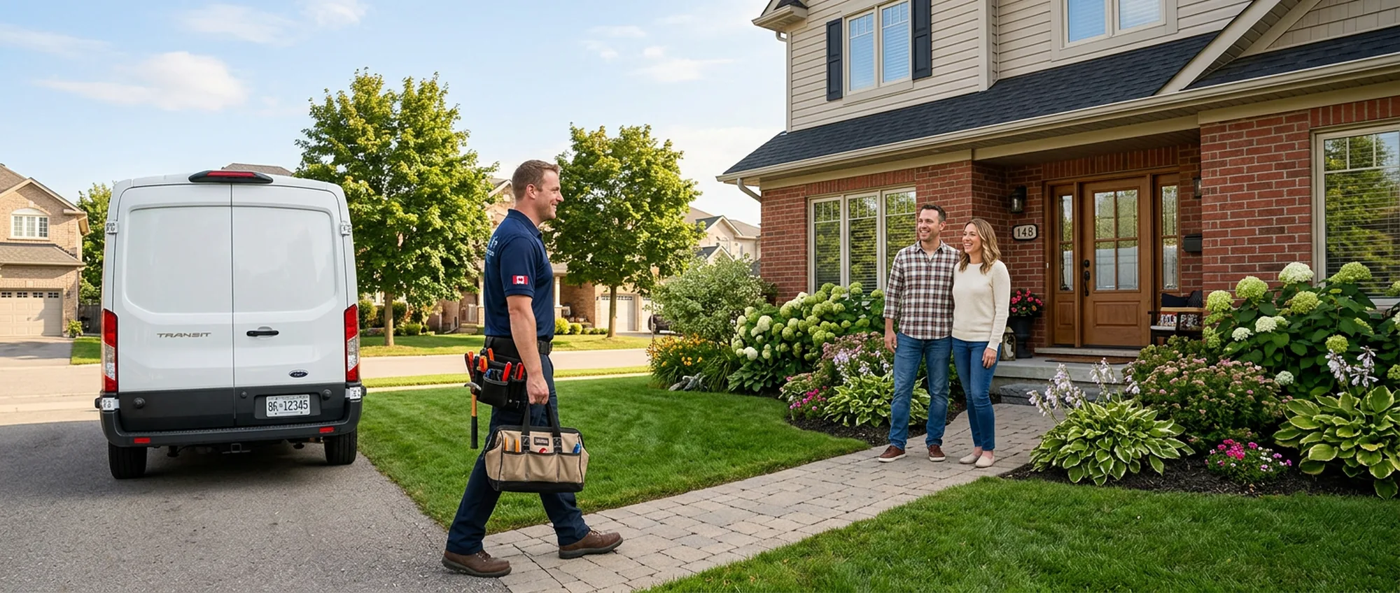 A True North Home Protection technician arriving at a Canadian family's home